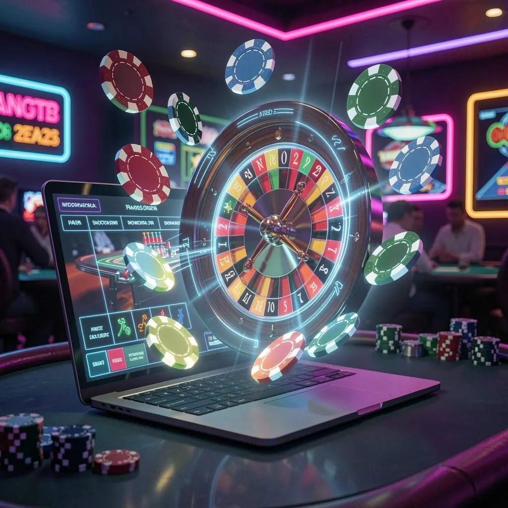 Futuristic roulette wheel with glowing numbers and floating chips showcasing the advanced live casino atmosphere of PP88 in Vietnam